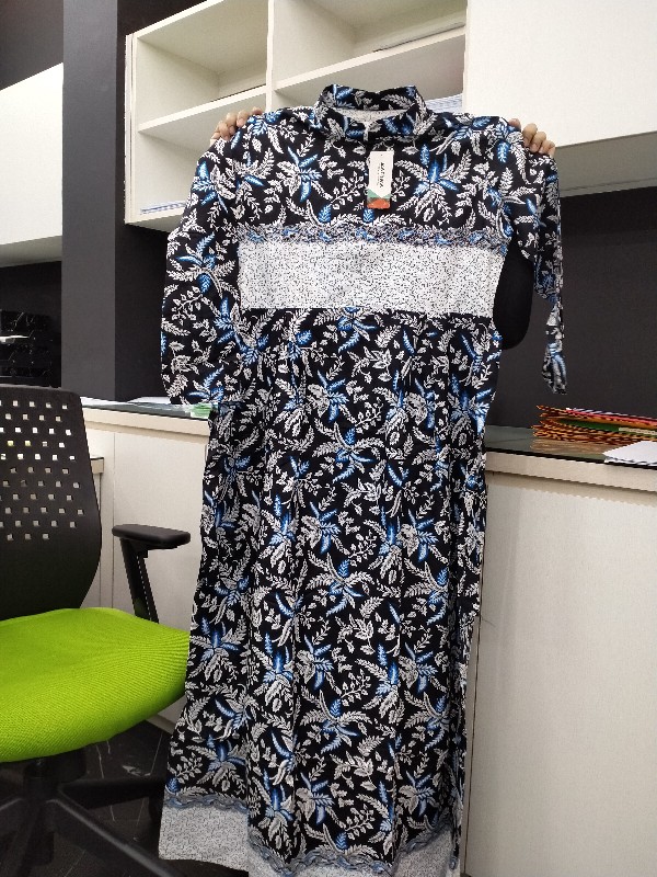 Baju Batik Couple Gamis Jumbo Murah Pasangan Modern Muslim | Klyn - 005 Cg Blarak Biru Nirmala