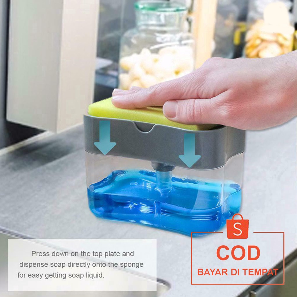 ✅COD Dispenser Tempat Sabun Cuci Piring + Spons Perlengkapan Alat Peralatan Dapur Rumah