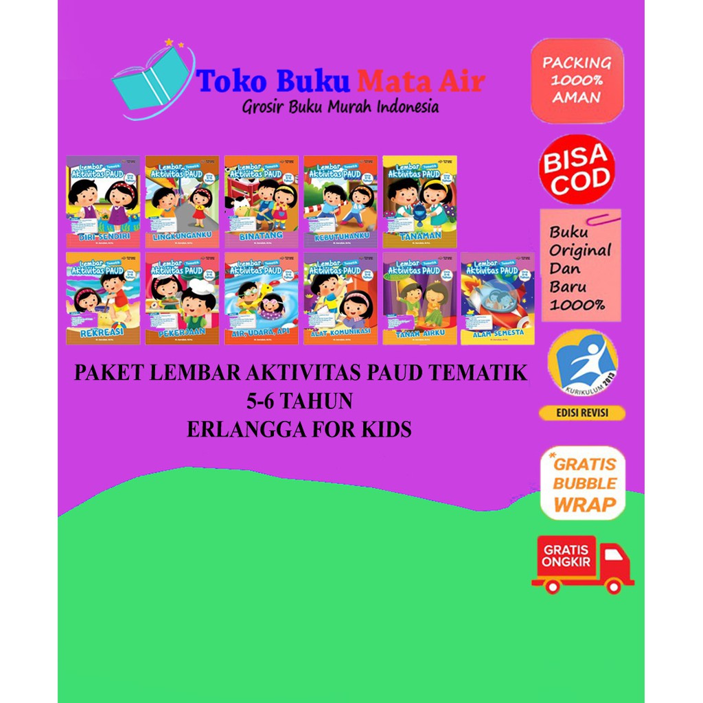 BEST SELLER ORIGINAL PAKET LEMBAR AKTIVITAS PAUD TEMATIK USIA 5-6 TAHUN AMRULLAH ERLANGGA FOR KIDS