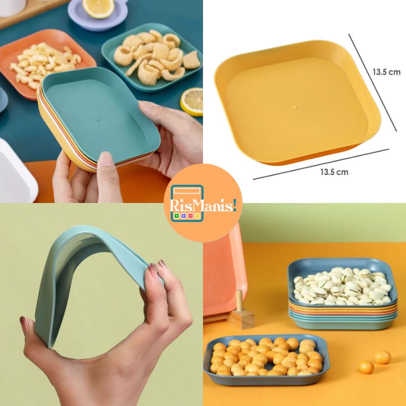 SQUARE PLASTIC SERVING PLATE - Piring Saji Dapur Tatakan Buah Sayur Wadah Mini Persegi Bahan Masakan