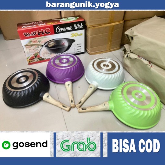 Wok Pan HC 30 cm / Wajan Korea / Penggorengan Gagang Kayu Anti Lengket