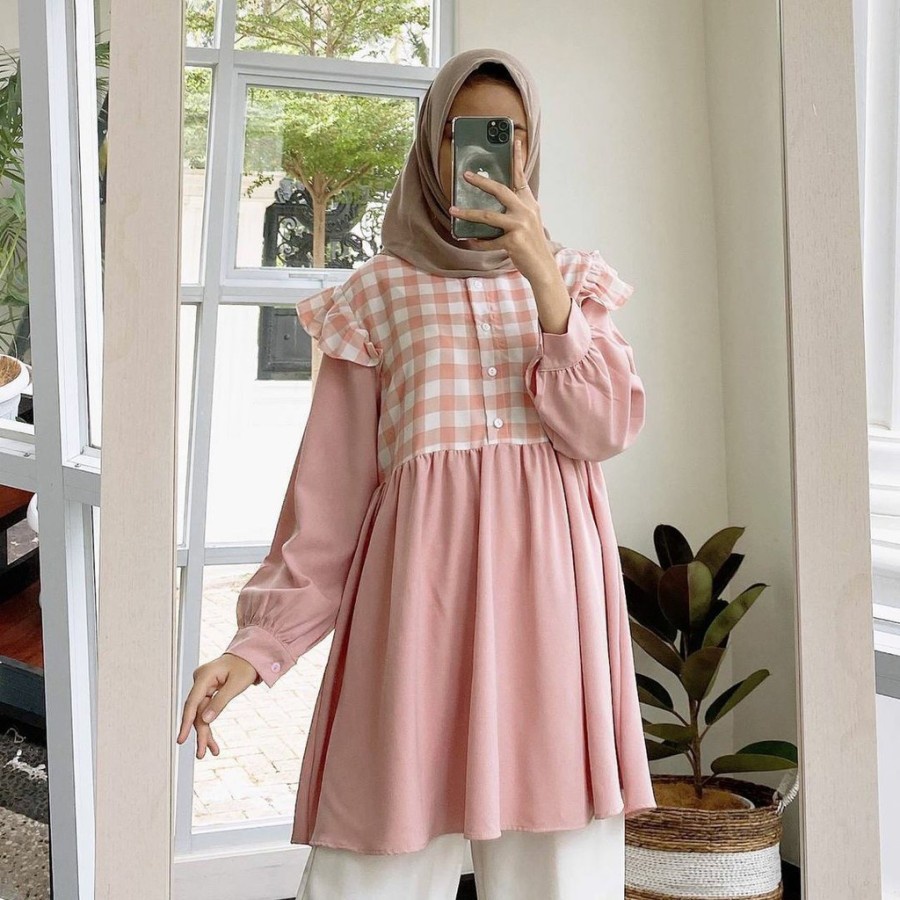 Tunik Wanita Polos Busui Promo Rayon Premium Midi Tile Casual Import J2M7 Crinkle Pakaian Remaja Ter