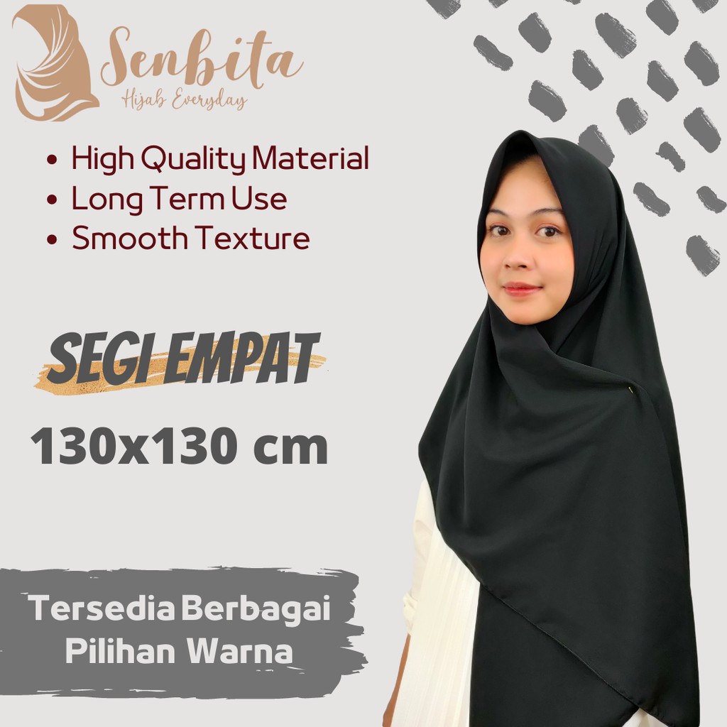Senbita Hijab 130x130 Bahan Wolfis Premium Jilbab Square Woolpeach Kerudung Segi Empat Syar'i-4