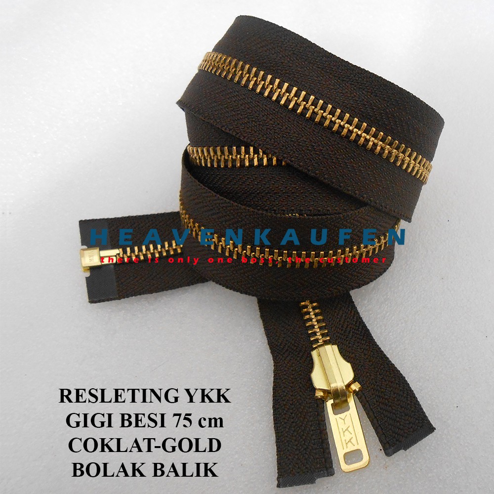 Jual Resleting YKK Besi 30" Inchi 75 Cm Coklat Gold Bolak Balik Gigi ...