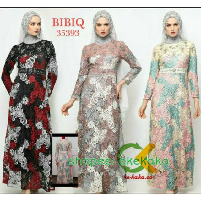 Bibiq 35393 Gamis Bibiq Fashion Wanita Maxidress Baju Gamis Pesta Brukat Mewah Murah Terbaru