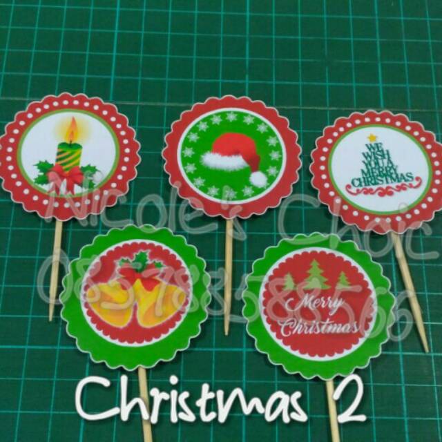 

Christmas 2 cupcake toppers Tusukan hiasan pesta natal