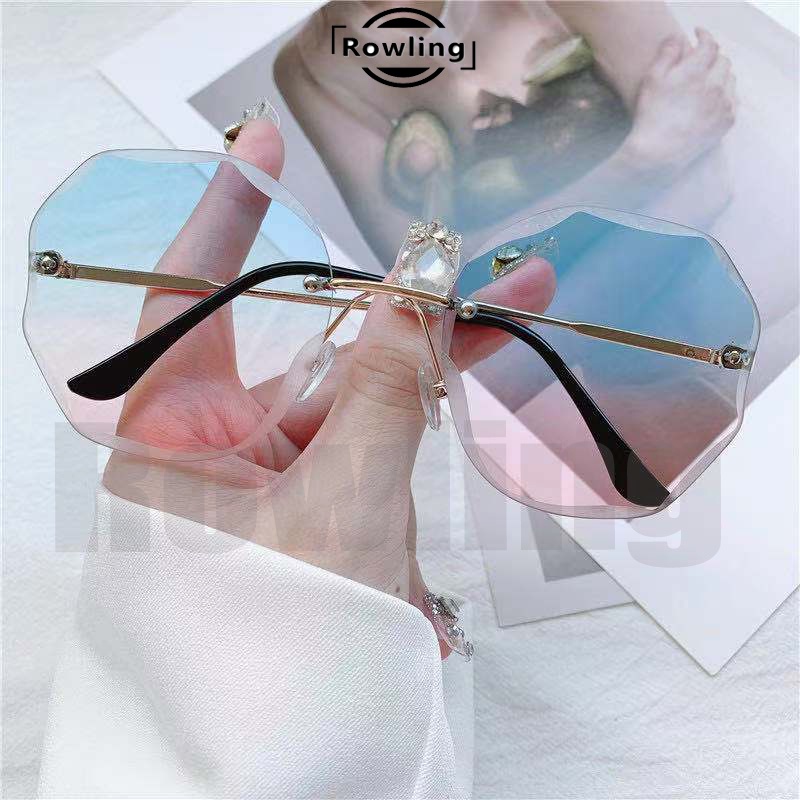 (Rowling) Sunglasses Wanita  Kacamata Hitam Titanium No frame Women Sunglasses New Arrival Import Kacamata Fashion-Ka-67 Biru/Pink