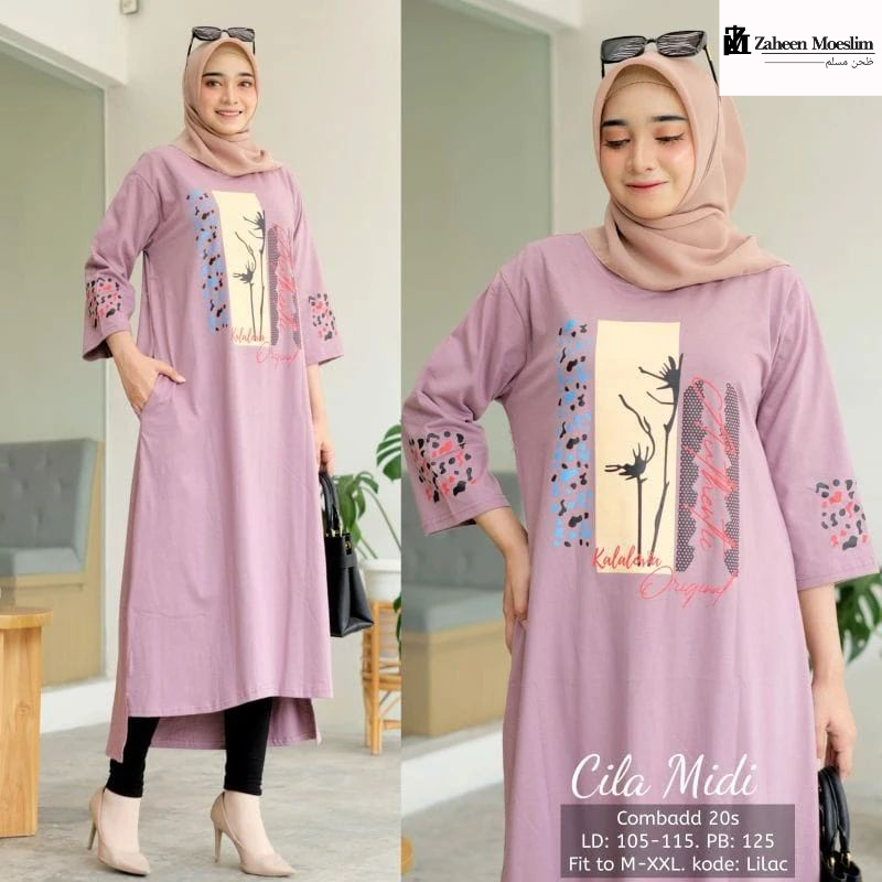 Zaheen Moeslim Cloth ~ Dress Midi Katun Kalalova Premium Motif Sablon Plastisol Terbaru Bahan Cotton