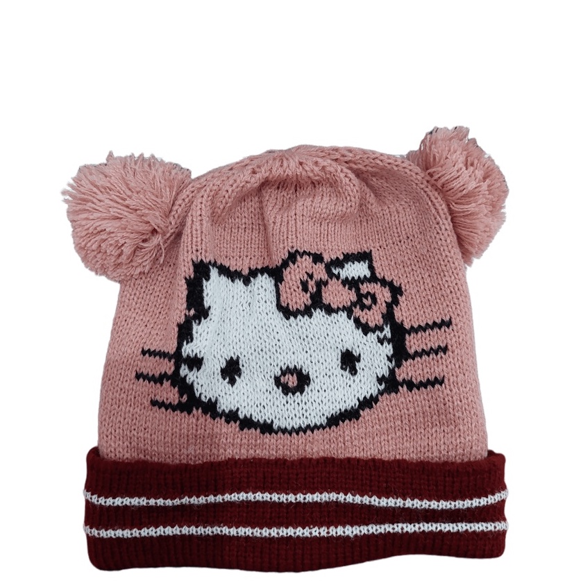 Kupluk Rajut Anak / Bayi Model Pompom Karakter Hello Kitty Laki Perempuan Usia 6 Bulan - 3 Tahun