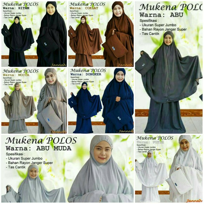 mukena bali polos ori jannah jumbo hitam putih dongker