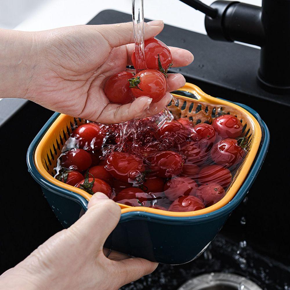 [Elegan] Keranjang Cuci Buah Bahan PP Multifungsi Set Gadget Dapur Rumah Tangga Lapisan Ganda Pembersih Sayuran Mencuci Colander