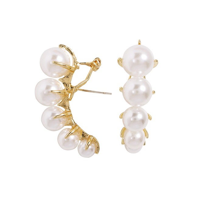 LRC Anting Tusuk Fashion Gold Alloy Inlaid Pearl Stud Earrings F77849