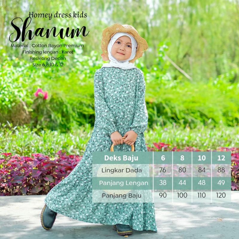 BeautyOne - Gamis Anak Shanum 4-12tahun Dress Muslimah Anak Motif Homey Dress Anak Bunga Kekinian Murah Bahan Katun Rayon Premium Nyaman Dipakai | Bisa Cod