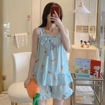 TINO TINO Piyama Set / Setelan Piyama Pendek Model Rompi Berbagai Macam Motif-CARROT BLUE