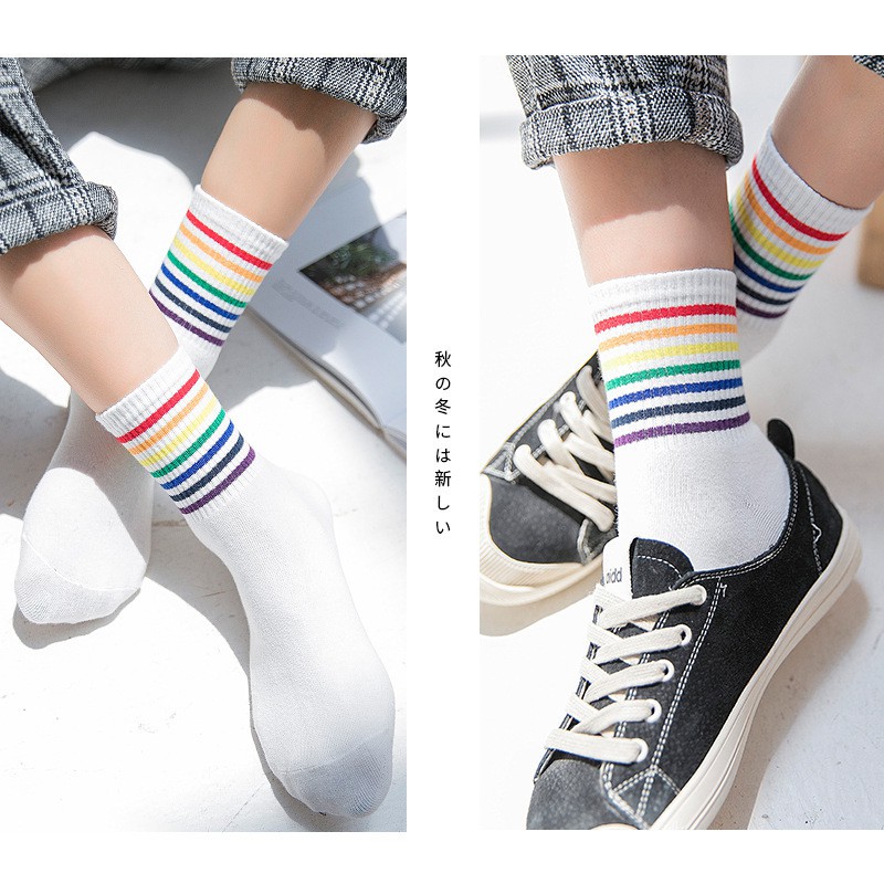 Kaus Kaki Bergaris Wanita Kaus Kaki Kasual Bernapas Socks Olahraga Kaos Kaki Gadis Warna Permen D51-