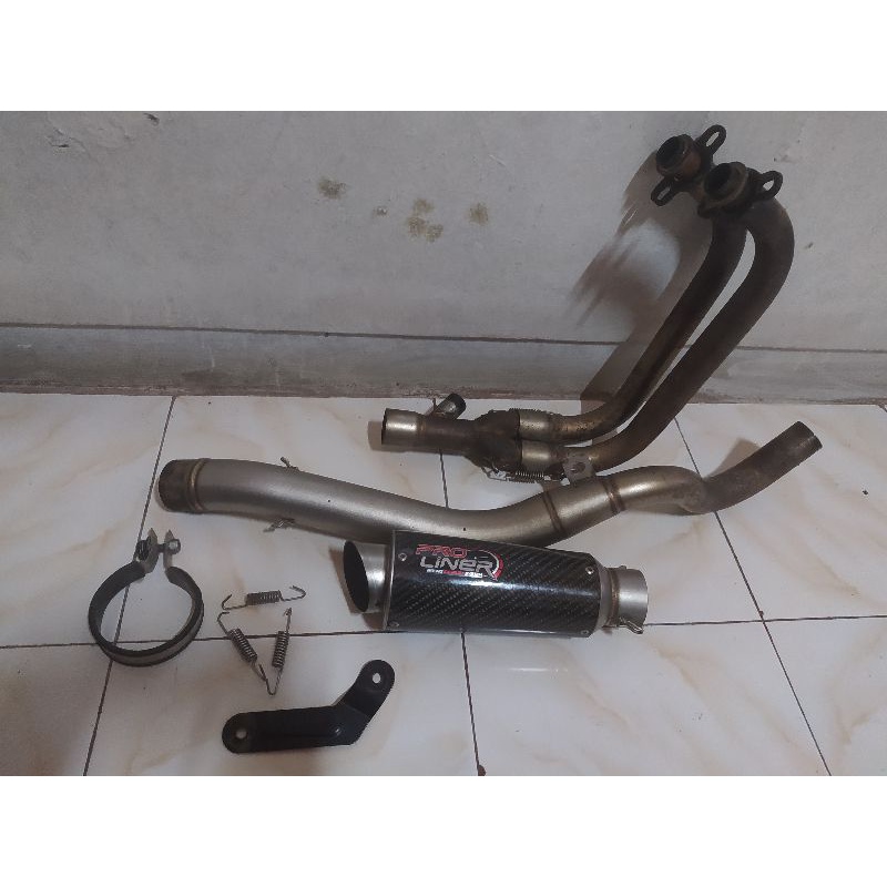 KNALPOT PROLINER CARBON SHORT FULLSISTEM ORIGINAL FOR NINJA 250FI OLD LENGKAP