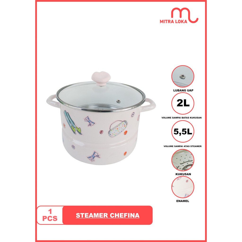 Mitra Loka Panci Set Tutup Kaca Enamel Steamer Kukusan Chefina 22cm Beauty In The Kitchen Saringan S