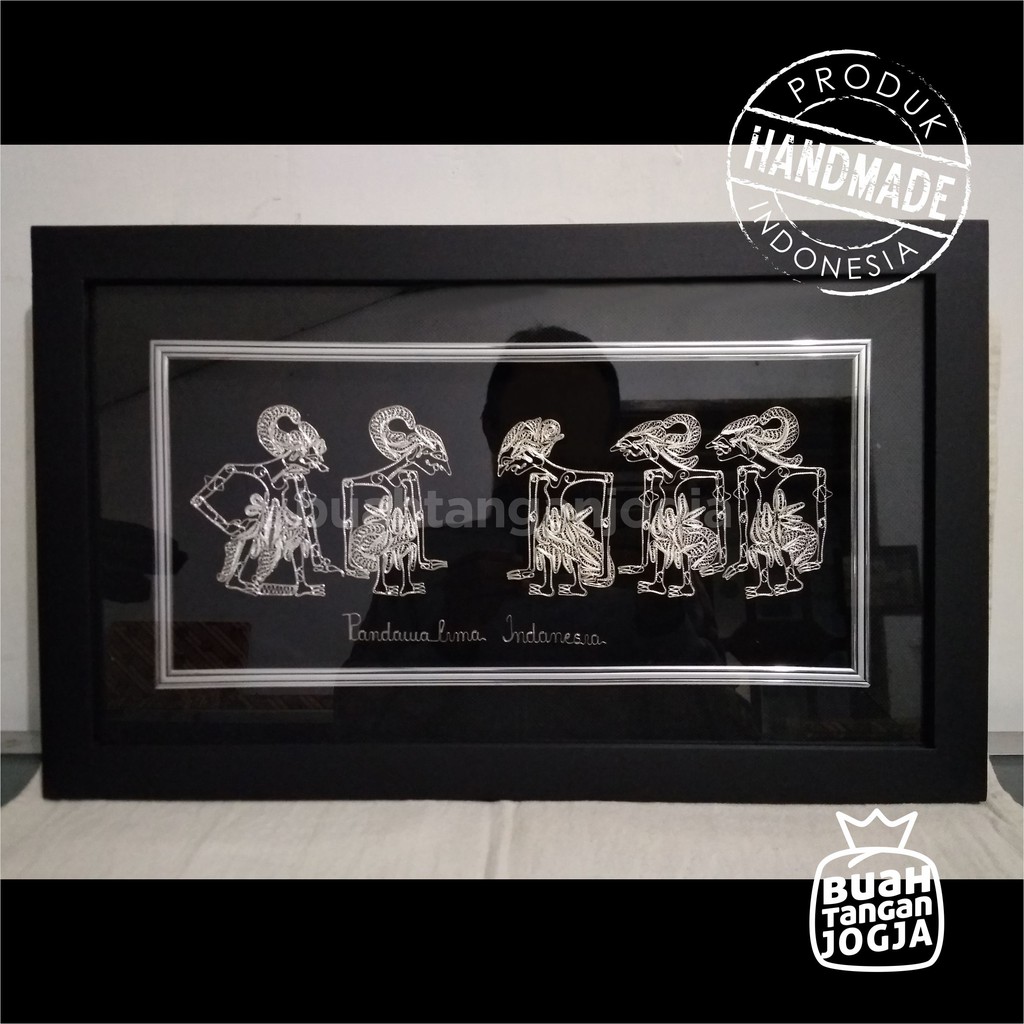 Wayang Pandawa Lima Lapis Perak - Kerajinan Khas Kotagede Jogja - Frame 50x30 cm