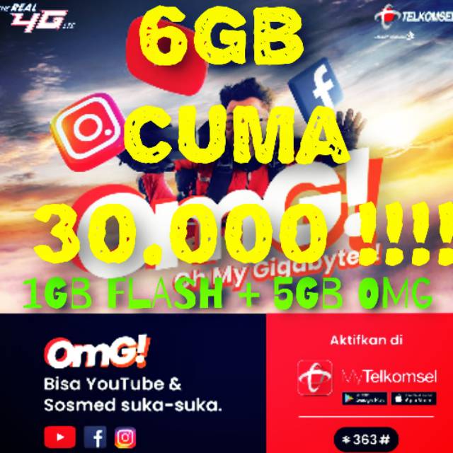 [ HOT ] PAKET 6GB TELKOMSEL 30 HARI Flash Kuota utama 24 jam OMG