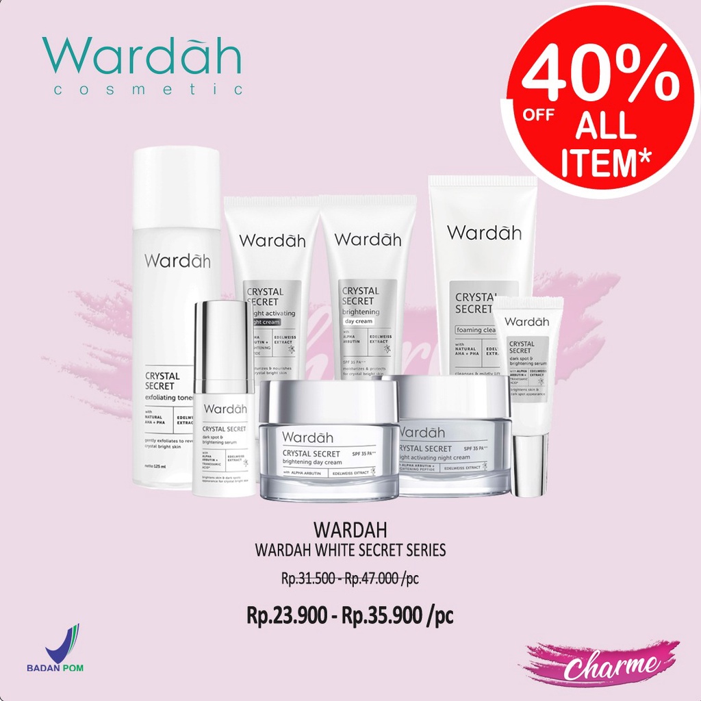 (READY &amp; ORI) WARDAH White Crystal Secret Series | Day Night Eye Cream Brightening Essence Mask Scrub Facial wash foam toner bpom