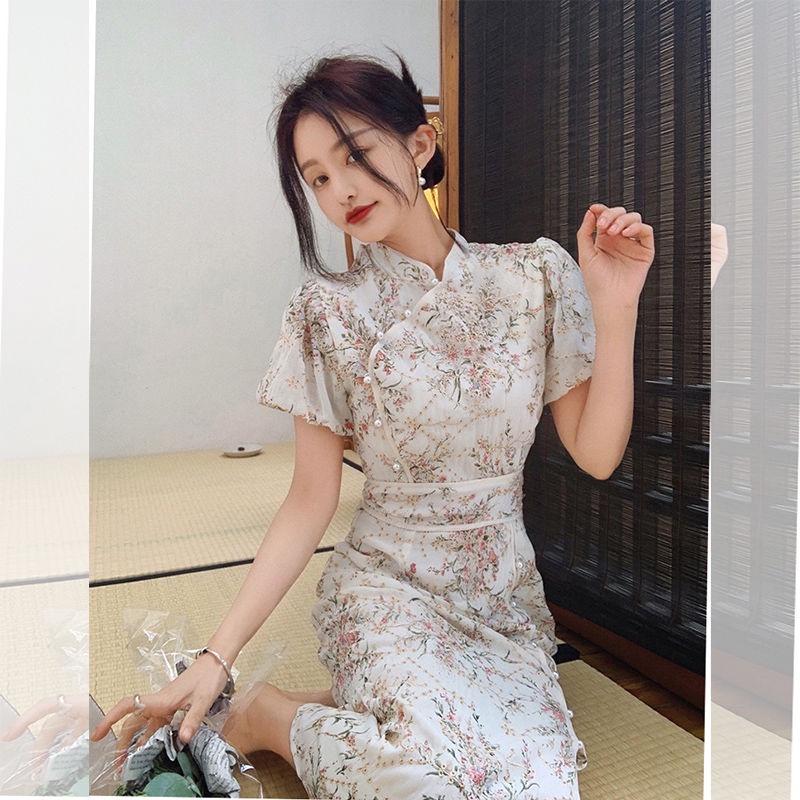 Vintage cheongsam dress women's middle and long style improved version new style super a Si Teng ski