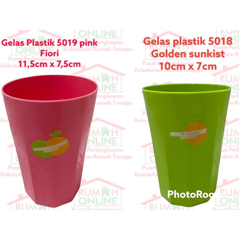 GELAS PLASTIK MOTIF HIJAU / PINK FIORI