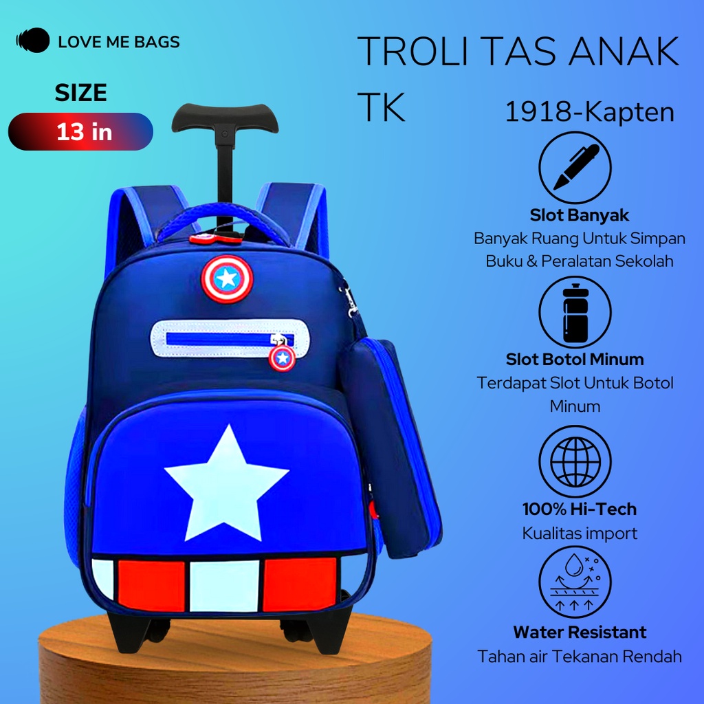 LMB Tas Troli Anak Laki Laki TK Import Gambar Karakter Superhero Bagian Depan Timbul 6D Bahan Nilon Kualitas Premium