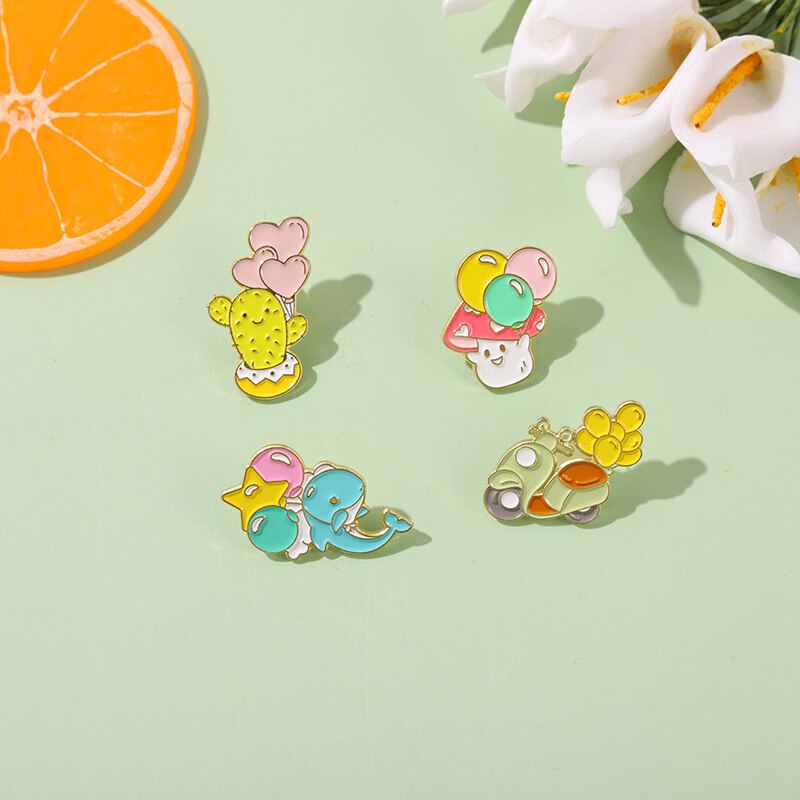 Cartoon Enamel Brooch Colorful Balloons Cactus Dolphin Mushroom Motorcyc Pin DIY Button Pin Denim Jacket Pin Badge Jewelry Gift