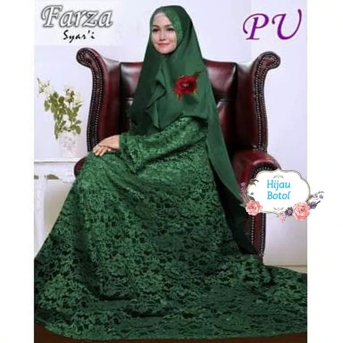 SPESIAL ATASAN PAKAIAN WANITA MUSLIM GAUN SETELAN pesta brukat farza syari hijau botol jumbo xl ori