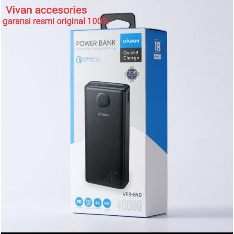 VIVAN VPB-B40  40000MAH 22,5W.TWO WAY Quick Charge Large Display With Type C Data Cable