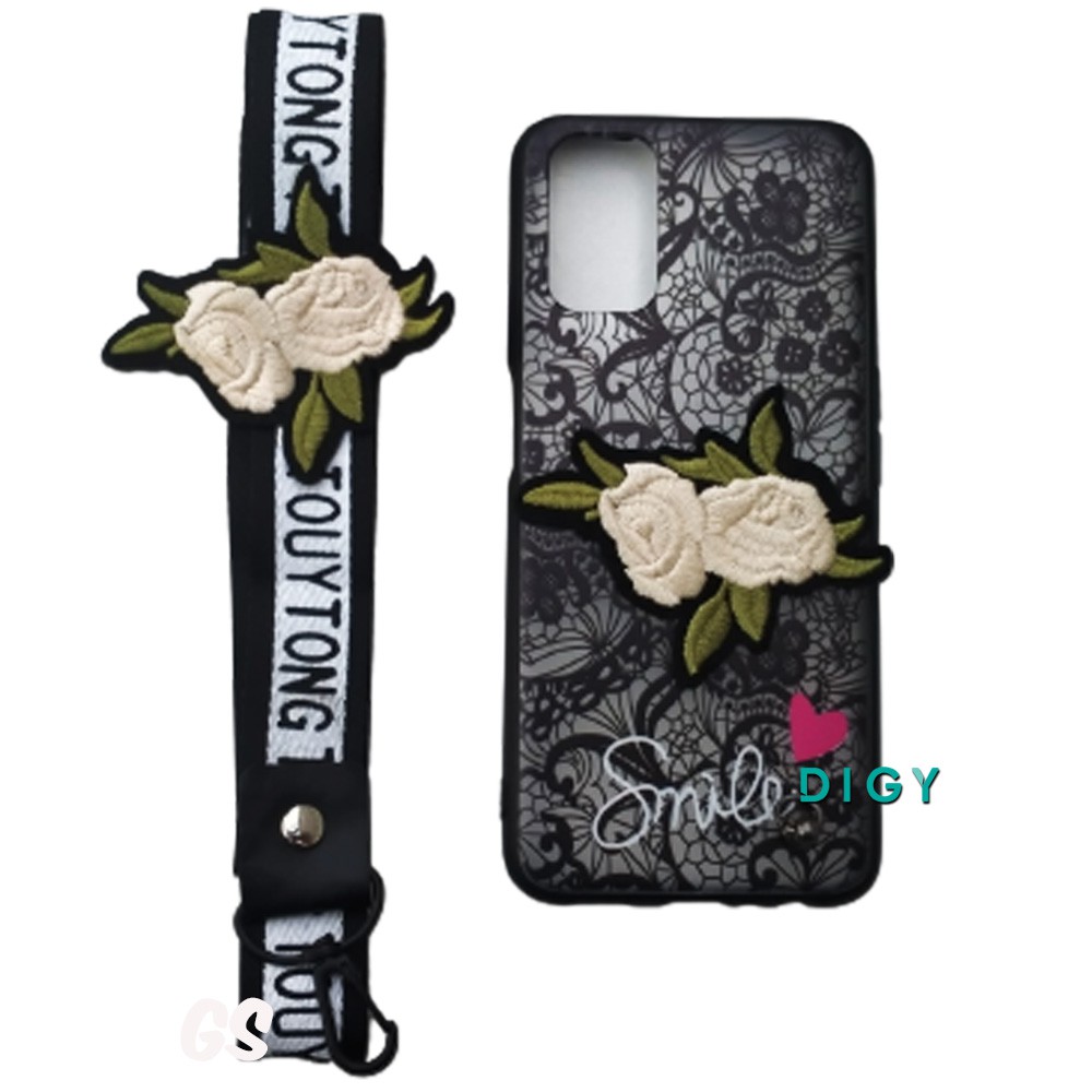 Case OPPO A52 A72 A92 Bordir Motif bunga Plus Gantungan  Case Bordir Hardcase Flower Unicorn