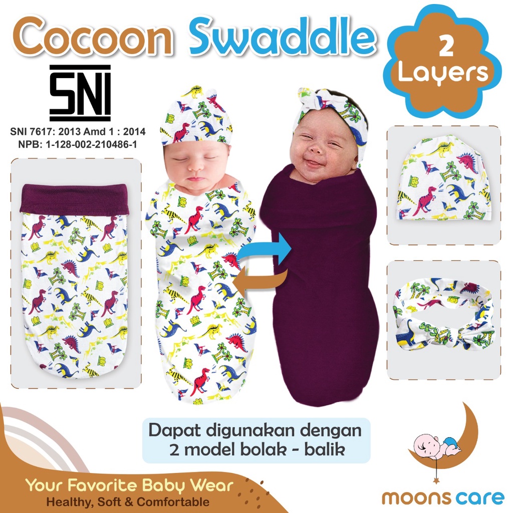 SNI DITA MOONSCARE Cocoon Swaddle DITA Bedong instan Motif bolak balik BEDONG INSTAN COCOON BEDUNG SWADDLE COCOON