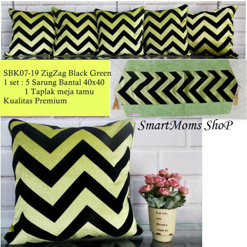 Set sarung bantal kursi tamu minimalis dan alas meja hijau
