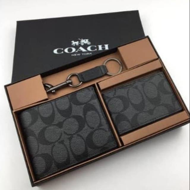 COACH COMPACT ID SIGNATURE WALLET + CARD HOLDER ORIGINAL - DOMPET LIPAT PRIA COACH ORI
