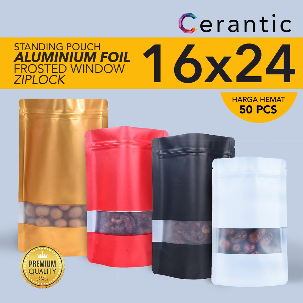 Standing Pouch Window Aluminium Foil dengan Ziplock 16 x 24 cm Transmetz 16x24 isi 50