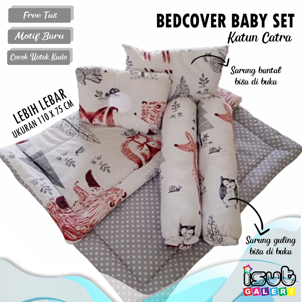 ALCESS WHITE POLKA ABU BEDCOVER BABY BED SET MATRAS SARUNG BANTAL GULING BISA DILEPAS ISUTGALERI ISUT GALERI