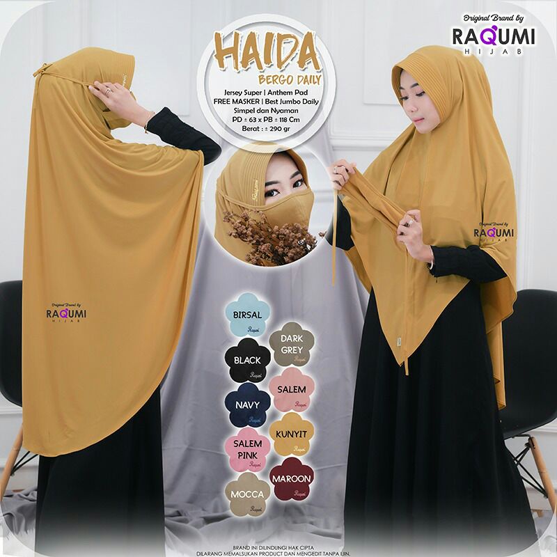 Hijab Instant Terbaru Haida Bergo Premium Original Raqumi / Style Hijab 2022 / OOTD Hijab