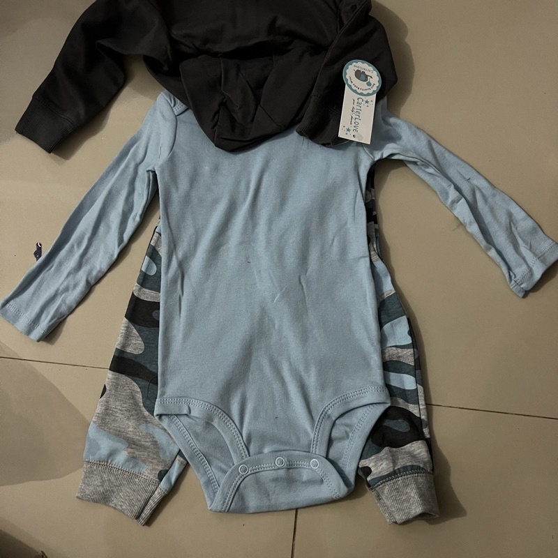 Setelan Anak Laki Laki 3in1 Jaket Bodysuit &amp; Celana Cute Dino 6 Bulan - 2 Tahun