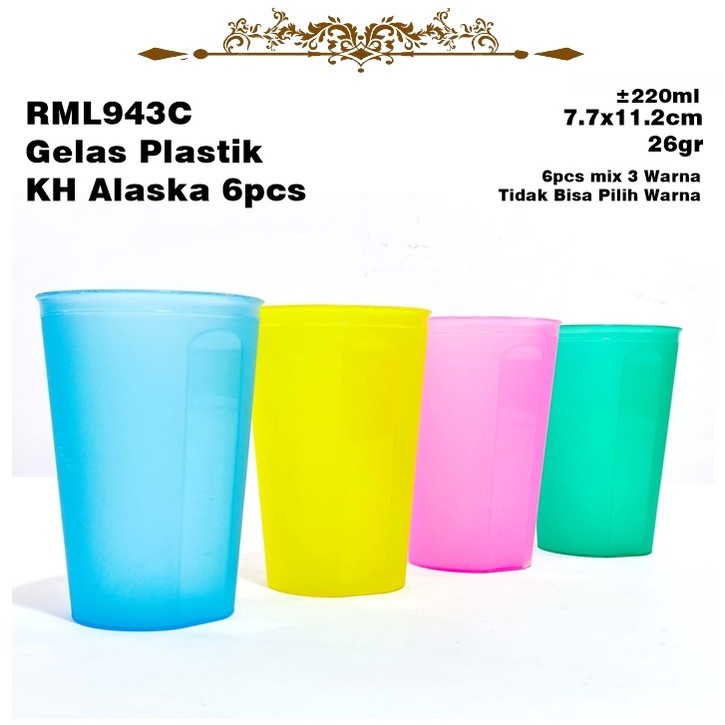 [Set 6pcs] RML943C Gelas Plastik Matte KH Alaska ±220ml 6pcs