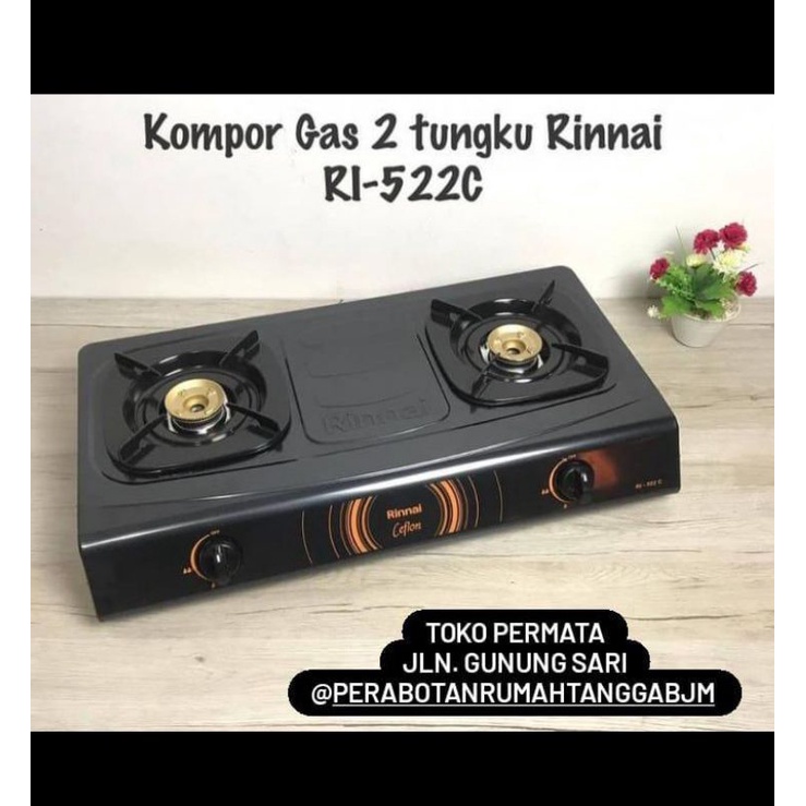 rinnai kompor gas 2 tungku burner kuningan RI 522c / Paket kompor gas Rinnai 2 tungku RI 552 C + Sel