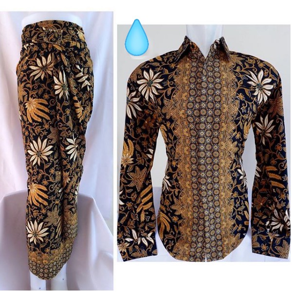 Couple Kebaya Elnira / Combi Gold Dan Kemeja Lengan Panjang