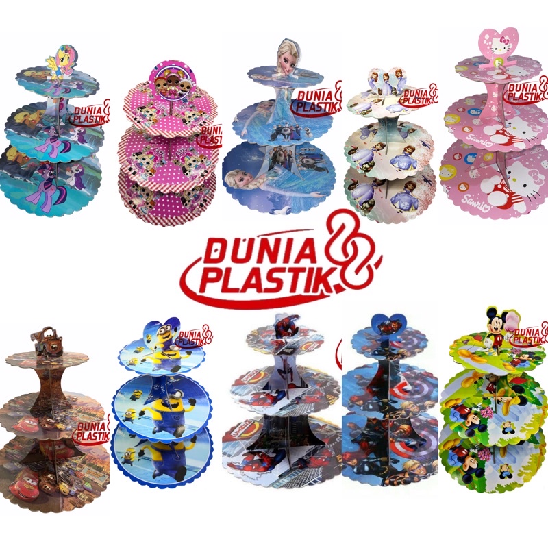 STANDING CAKE tempat kue cup agar cake cupcake rias hiasan meja susun 3 tier motif berbagai karakter