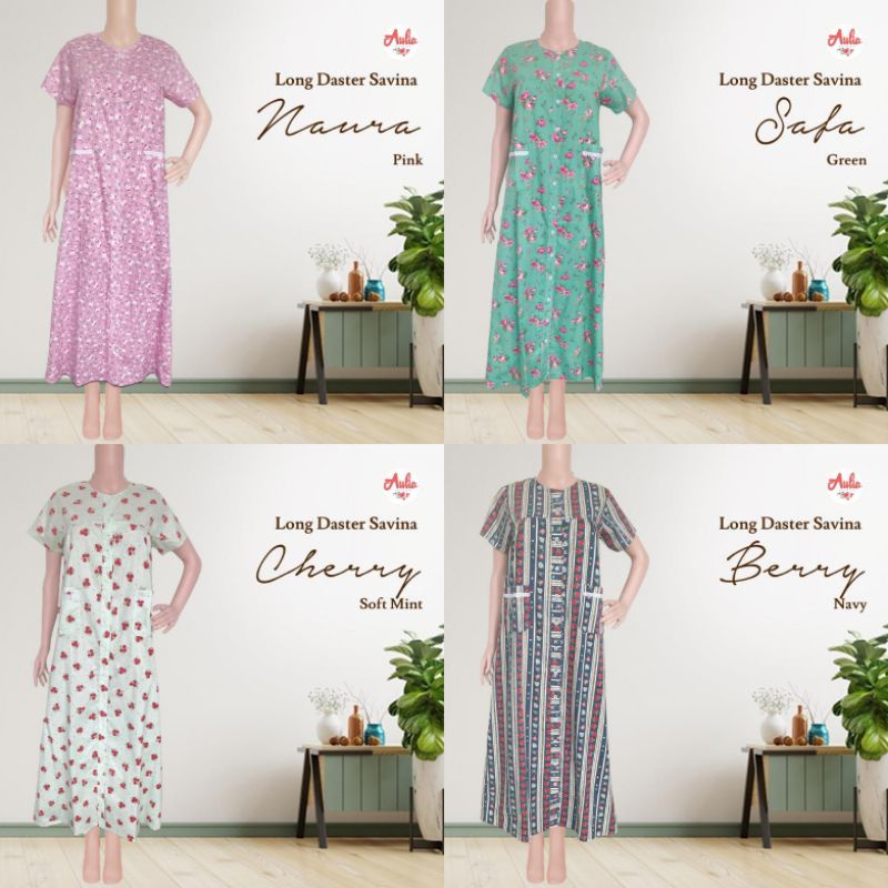 AULIADASTER Long Daster Savina Berry Navy, Cherry Soft Mint by Aulia Daster