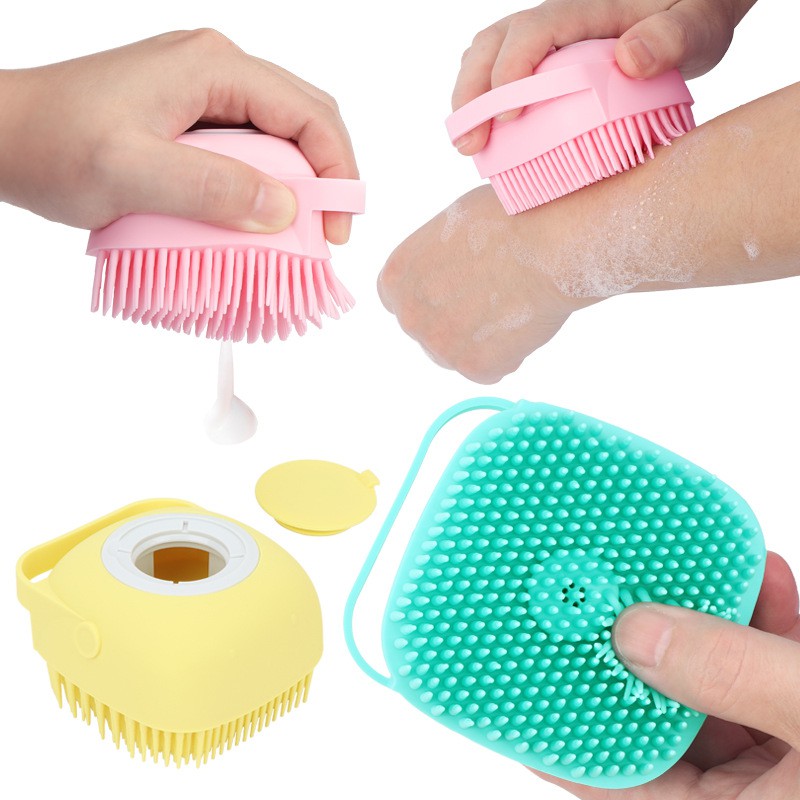 Sikat Mandi Bahan Silikon Lembut Sikat Badan Kepala Shower Brush Silicone Dispenser Sabun &amp; Shampoo