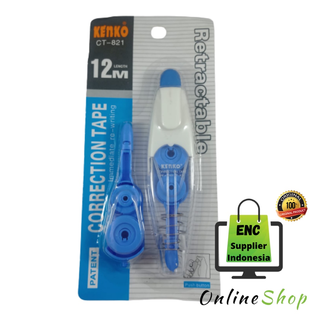 

KENKO 1 buah Tip ex kertas ct-821 correction tape pita x ct 821 12m 12 meter ada refil penghapus pen per pcs - enc.sup