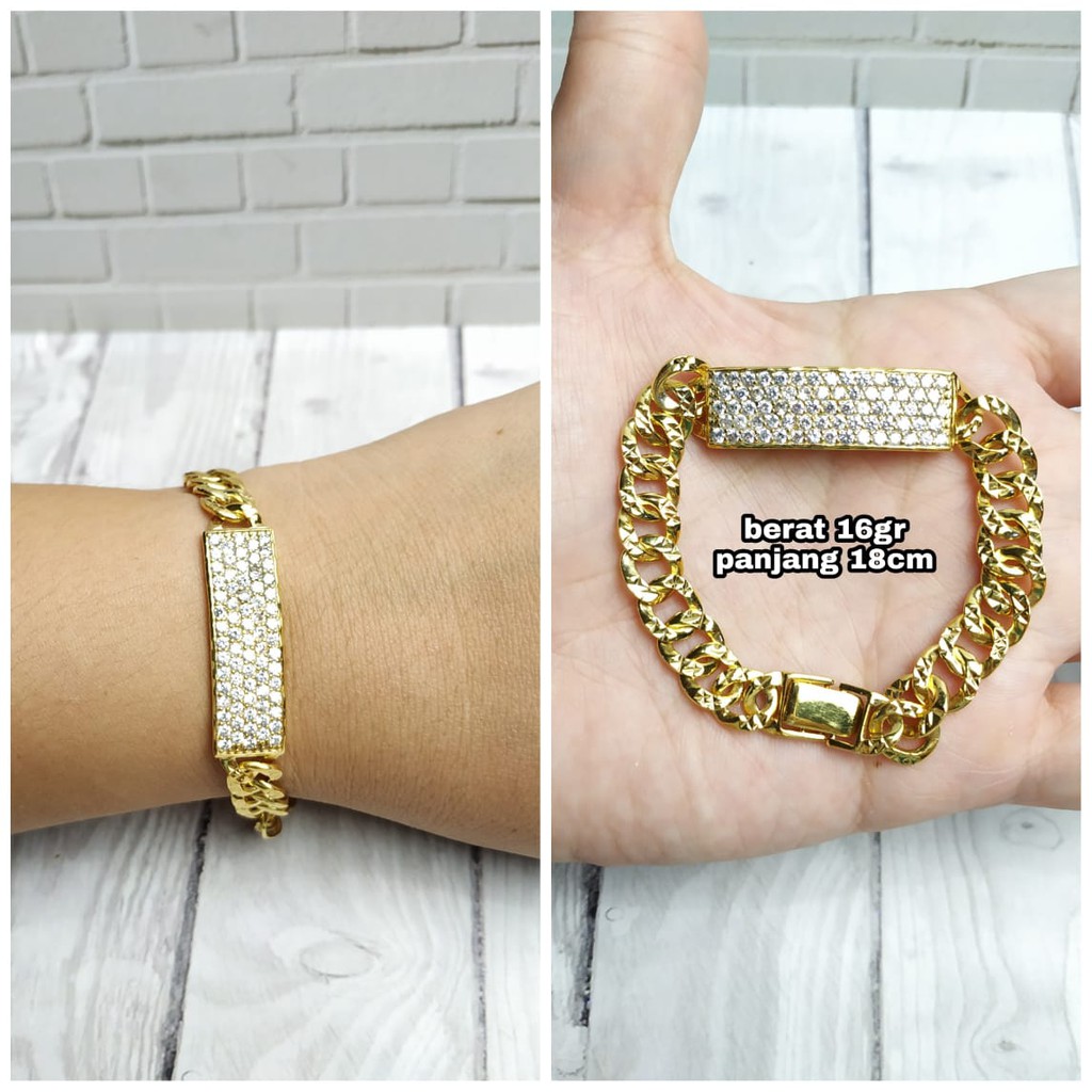 GELANG RANTAI PLAT MATA ZIRCON PERAK ASLI S925 GLOBAL JEWELLERY CF065