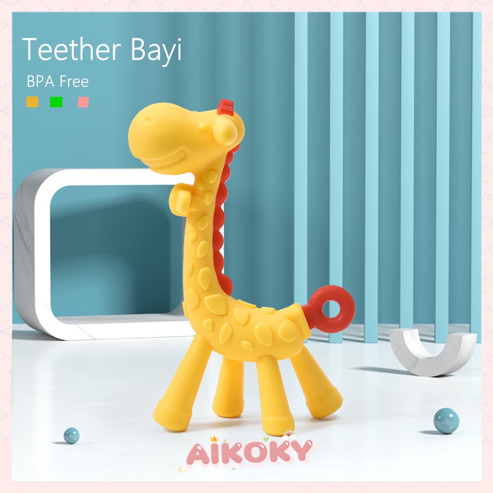 AIKOKY Mainan gigitan bayi silikon/bentuk jerapah teether bayi