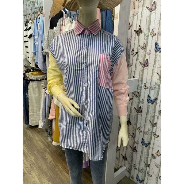 KEMEJA OVERSIZE SALUR KOMBINASI POLOS / KEMEJA SALUR OVERSIZE MOTIF STRADIVARIUS