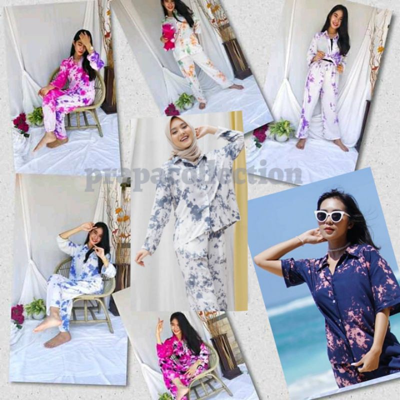 Pajamas one Set tie dye kemeja setelan tiedye panjang daily out