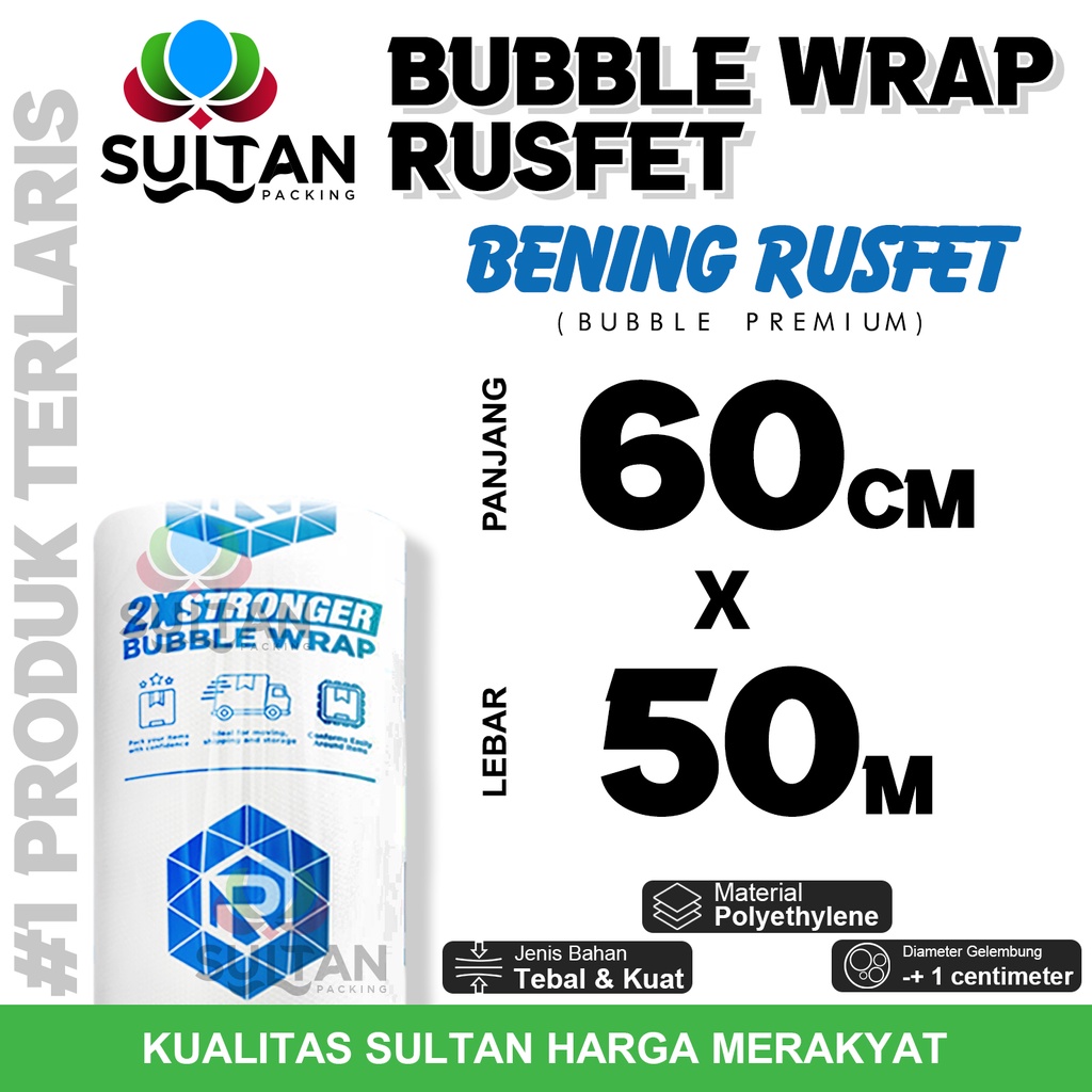 

Bubble Wrap 60cm x 50meter RUSFET BENING Bubblewrap TERMURAH / ROLL